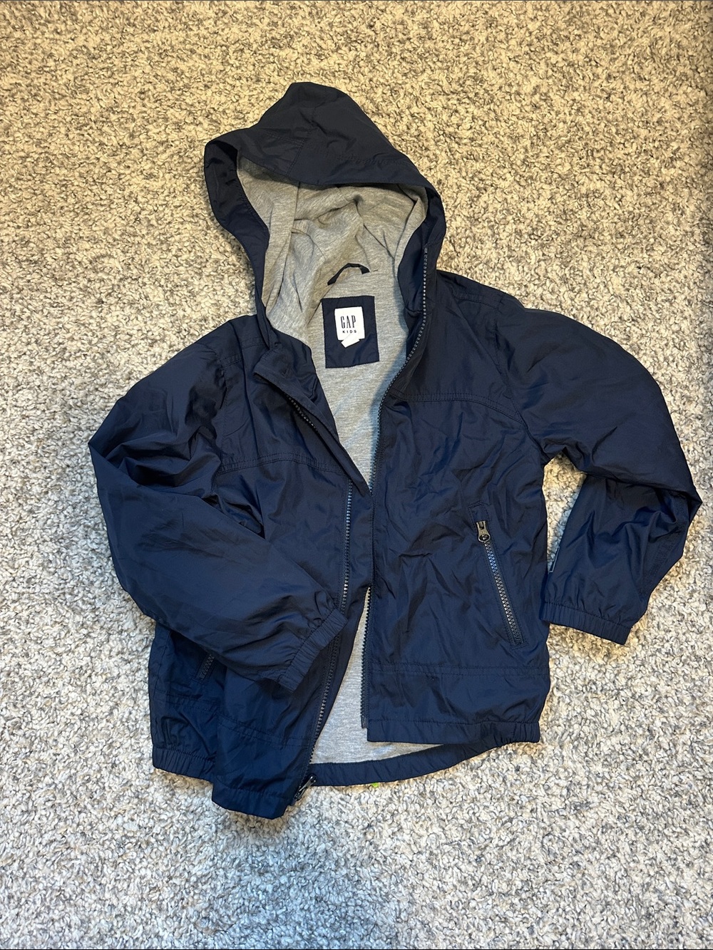 GAP Navy Hooded Rain Jacket with Gray Lining